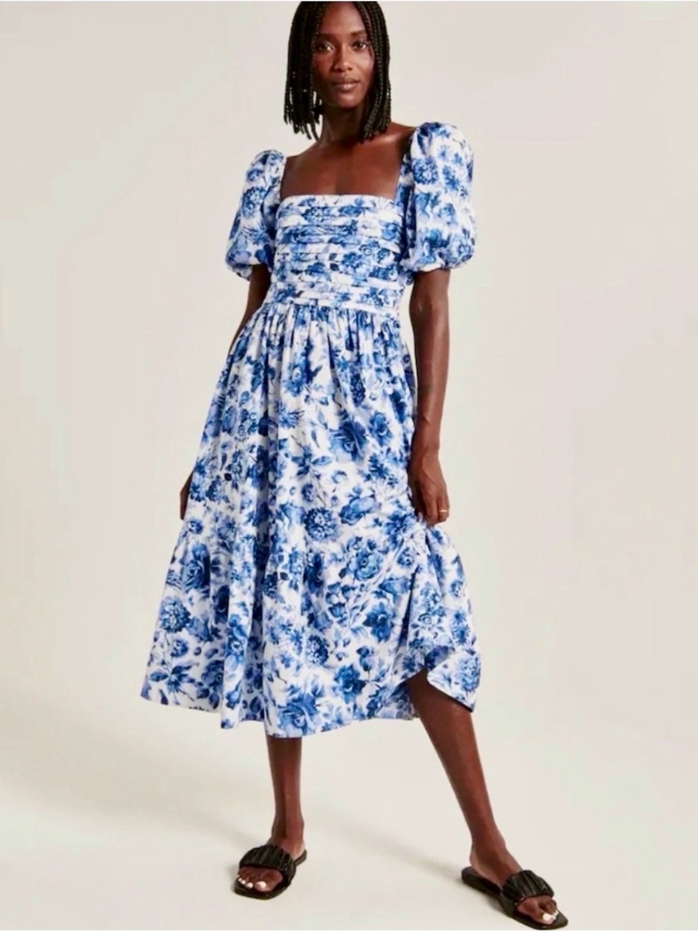 Abercrombie & Fitch Emerson Puff Sleeve Midi Dress